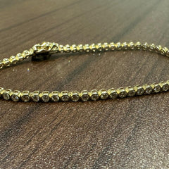 9K Yellow Gold Round Cut Natural Diamond Tennis Bracelet in Bezel Set, Gift for Women