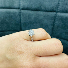 IGI Certified Round Cut Diamond Solitaire Engagement Ring with Side Stones in Platinum