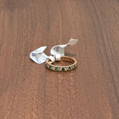 Emerald and Round Cut Natural Diamond Milgrain Eternity Band in 18K Yellow Gold