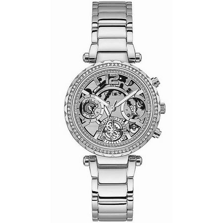 Women s Guess Stainless Steel Skeleton Dial Crystallized Glitz Watch GW0403L1