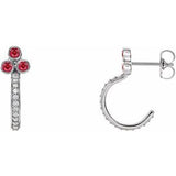 Ruby & Diamond Round Bezel-Set J-Hoop Earrings in Gold and Platinum
