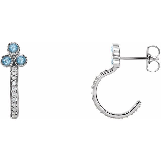 Aquamarine & Diamond Round Bezel-Set J-Hoop Earrings in Gold and Platinum