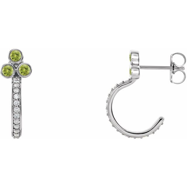 Peridot & Diamond Round Bezel-Set J-Hoop Earrings in Gold and Platinum