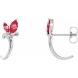 Ruby Marquise Floral J-Hoop Earrings in Gold and Platinum