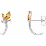 Citrine Marquise Floral J-Hoop Earrings in Gold and Platinum