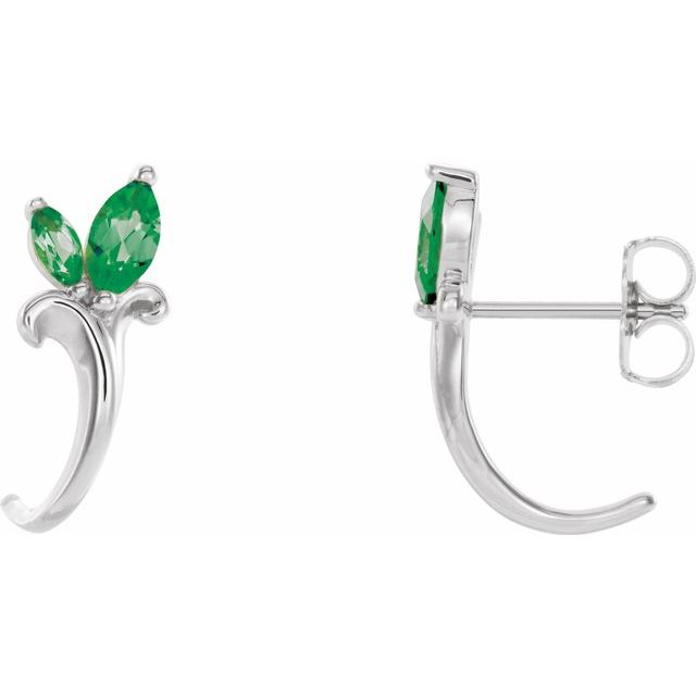 Emerald Marquise Floral J-Hoop Earrings in Gold and Platinum