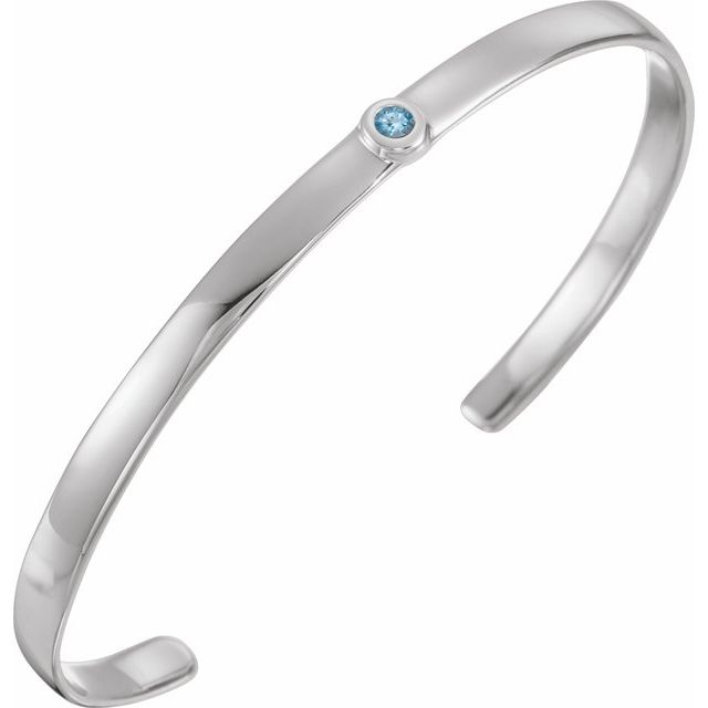 Round Natural Aquamarine Bezel-Set Cuff Bracelet In Gold & Platinum