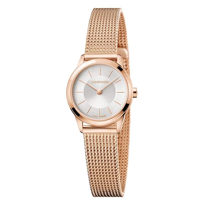 CK Calvin Klein K3m23626 Ladies Rose Gold Mesh Bracelet White Dial Watch One Size