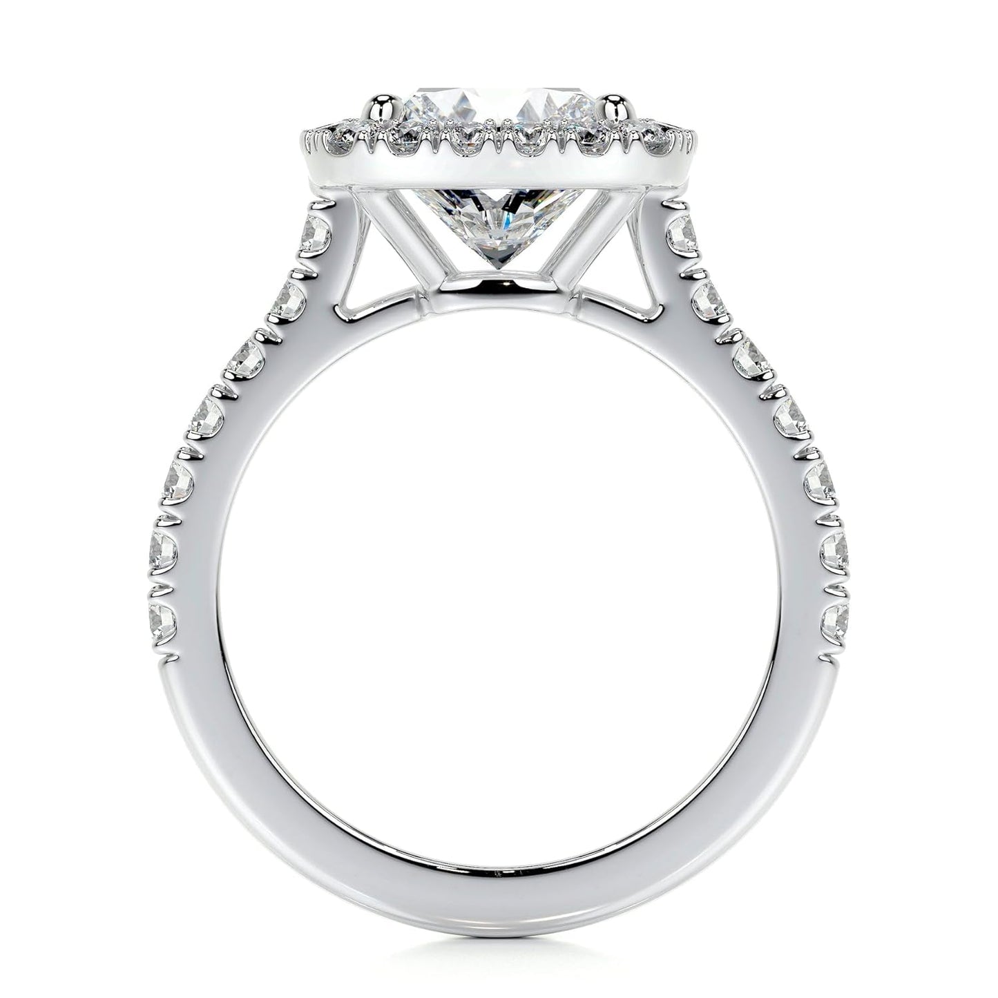 Cushion Cut Lab Grown Diamond Halo Engagement Ring with Pavé Side Stones – IGI Certified