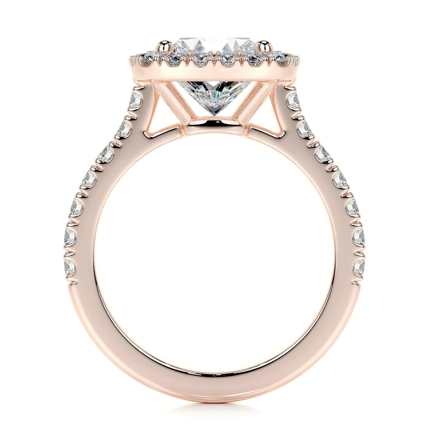 Cushion Cut Lab Grown Diamond Halo Engagement Ring with Pavé Side Stones – IGI Certified