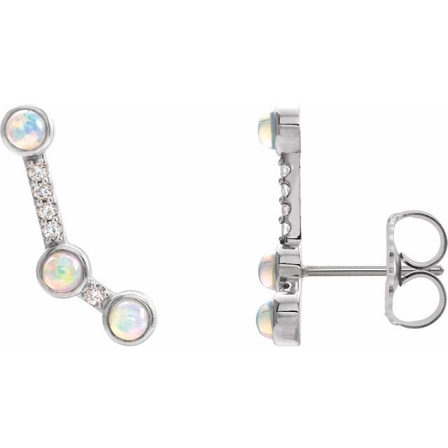 Ethiopian Opal & Diamond Round Ear Climber Earrings in Gold and Platinum
