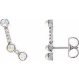 Ethiopian Opal & Diamond Round Ear Climber Earrings in Gold and Platinum