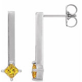 Yellow Sapphire Square Bar Drop Earrings in Gold and Platinum