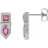 Pink Multi-Gemstone Pear Geometric Bar Earrings in Gold and Platinum