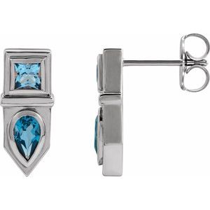 Blue Multi-Gemstone Pear Geometric Bar Earrings in Gold and Platinum