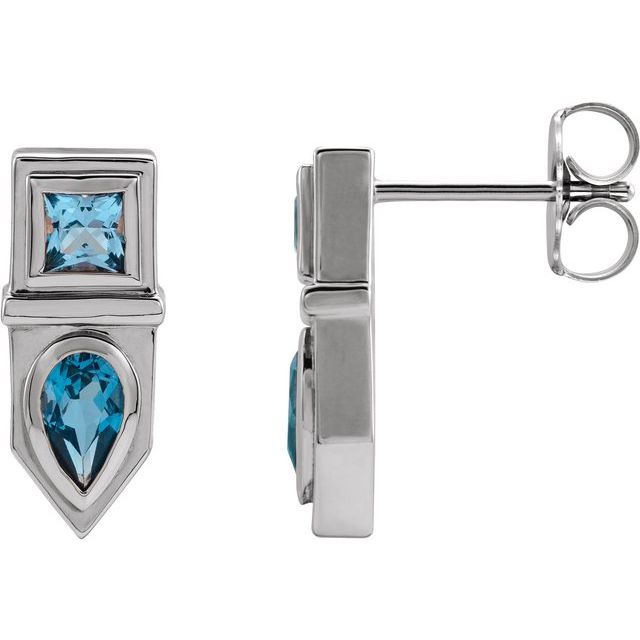 Blue Multi-Gemstone Pear Geometric Bar Earrings in Gold and Platinum