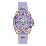 Guess Women's Purple Glitz Silicone Multi-Function Strap Watch