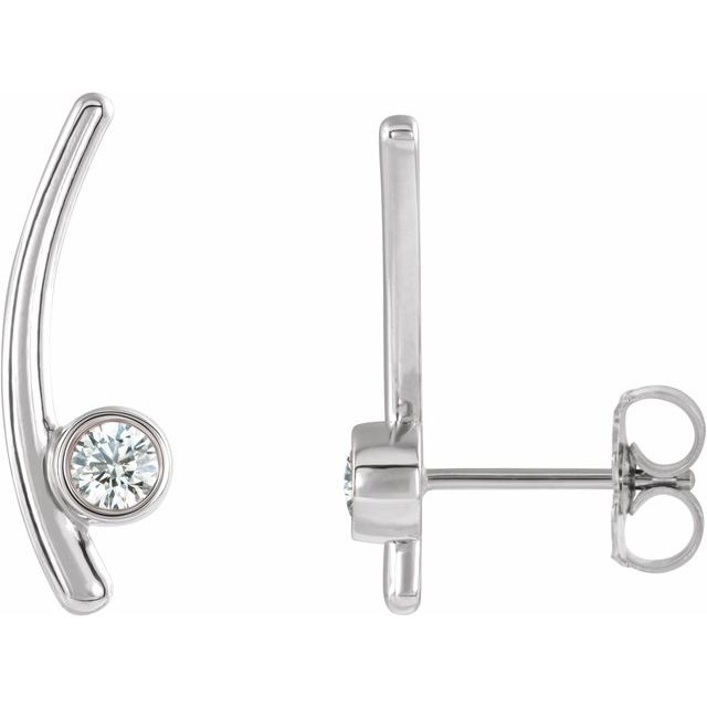 White Sapphire Round Bezel-Set Ear Climber Earrings in Gold and Platinum