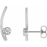 White Sapphire Round Bezel-Set Ear Climber Earrings in Gold and Platinum