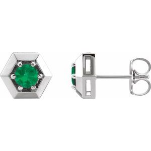 Emerald Round Geometric Stud Earrings in Gold and Platinum