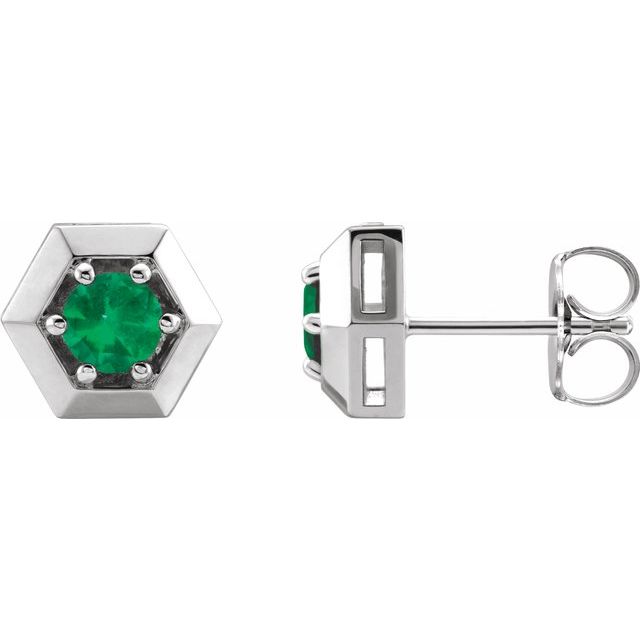 Emerald Round Geometric Stud Earrings in Gold and Platinum