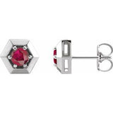 Ruby Round Geometric Stud Earrings in Gold and Platinum