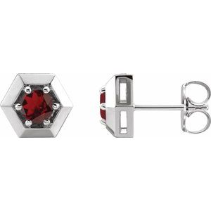 Mozambique Garnet Round Geometric Stud Earrings in Gold and Platinum