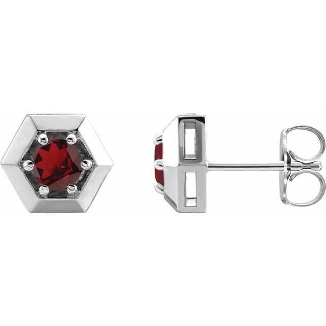 Mozambique Garnet Round Geometric Stud Earrings in Gold and Platinum