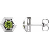 Peridot Round Geometric Stud Earrings in Gold and Platinum