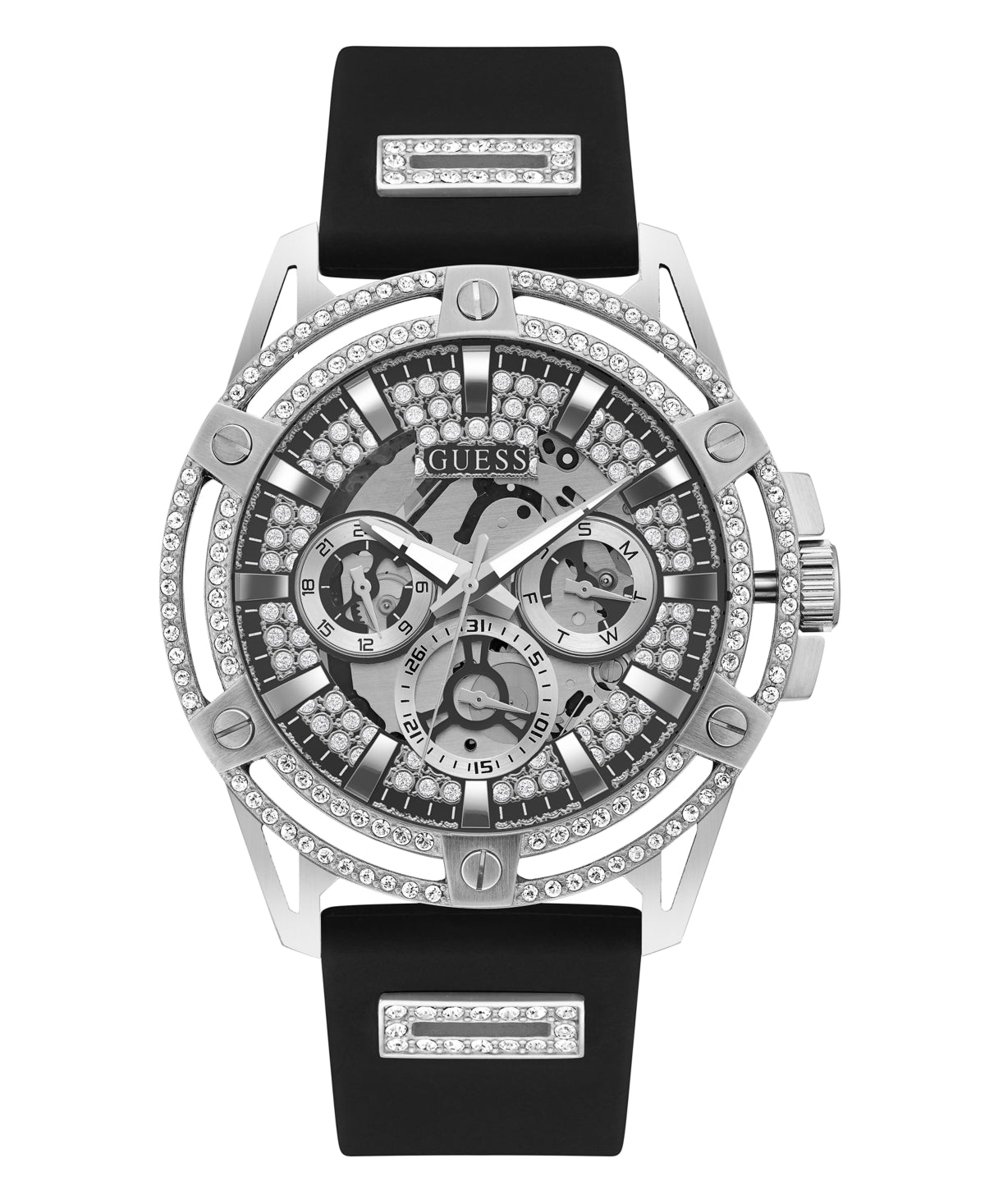 Guess Multi-Function Silicone Watch 48mm, Black & Silver / Black & Gold