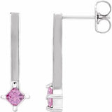 Pink Sapphire Square Bar Drop Earrings in Gold and Platinum