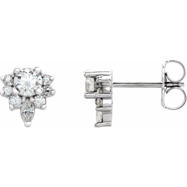White Sapphire & Diamond Round Stud Earrings in Gold and Platinum