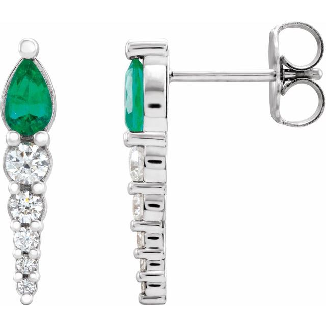 Emerald & Diamond Pear Bar Earrings in Gold and Platinum