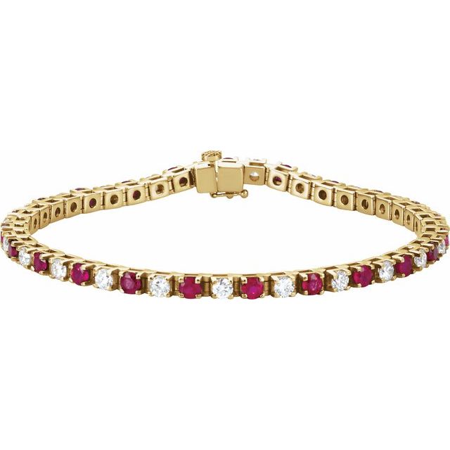 Round Lab-Grown Ruby & Lab-Grown Diamond Line Bracelet In Gold & Platinum