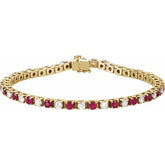 Round Lab-Grown Ruby & Lab-Grown Diamond Line Bracelet In Gold & Platinum