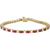 Round Lab-Grown Ruby & Lab-Grown Diamond Line Bracelet In Gold & Platinum