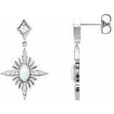 White Opal & Diamond Oval Stud Earrings in Gold and Platinum