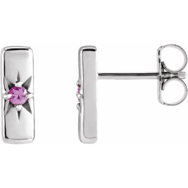 Pink Sapphire Round Bar Earrings in Gold and Platinum