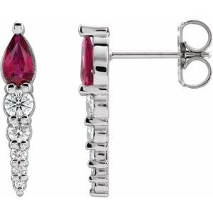 Ruby & Diamond Pear Bar Earrings in Gold and Platinum