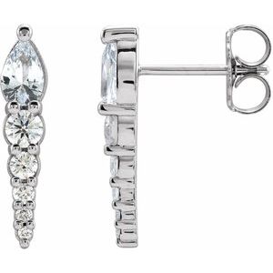 White Sapphire & Diamond Pear Bar Earrings in Gold and Platinum