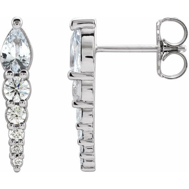 White Sapphire & Diamond Pear Bar Earrings in Gold and Platinum
