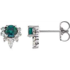 Alexandrite & Diamond Round Stud Earrings in Gold and Platinum