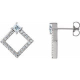 White Sapphire & Diamond Square Geometric Stud Earrings in Gold and Platinum