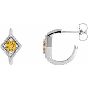 Yellow Sapphire Round Geometric Hoop Earrings in Gold and Platinum