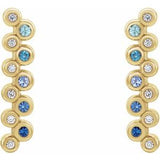 Blue Multi-Gemstone & Diamond Round Bezel-Set Bar Earrings in Gold and Platinum