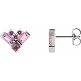 Pink Multi-Gemstone Cluster Stud Earrings in Gold and Platinum