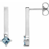 London Blue Topaz Square Bar Drop Earrings in Gold and Platinum