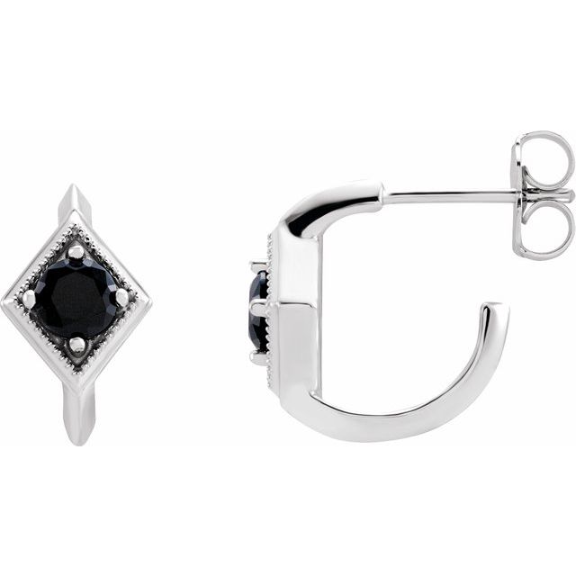 Black Onyx Round Geometric Hoop Earrings in Gold and Platinum