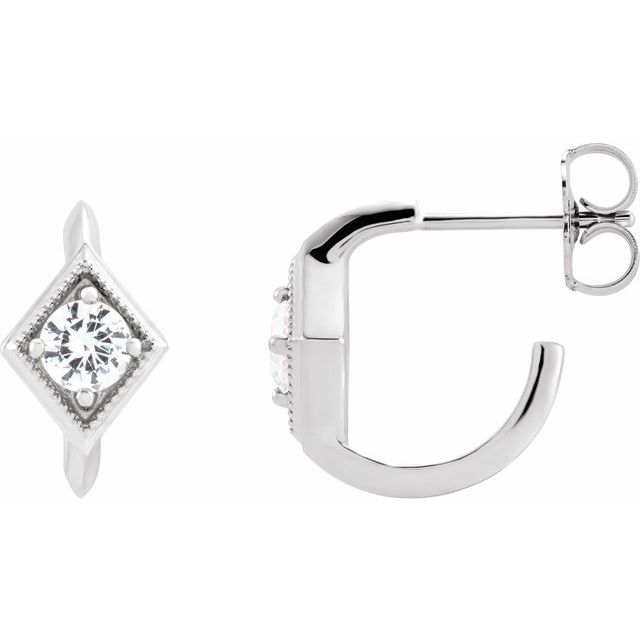 White Sapphire Round Geometric Hoop Earrings in Gold and Platinum