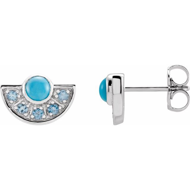 Turquoise Round Stud Earrings in Gold and Platinum